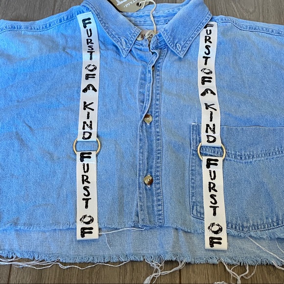 Furst Of A Kind Vintage Cut Off Button Down Top OS - Picture 2 of 12